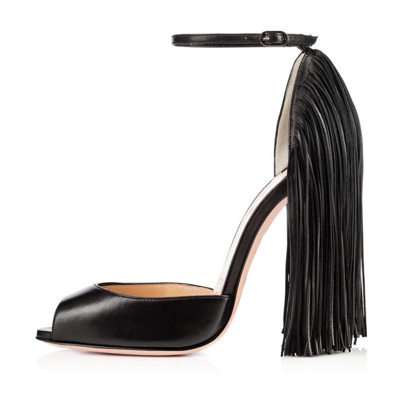 Fringe Decoration Peep Toe High Heel Sandals - Image 5
