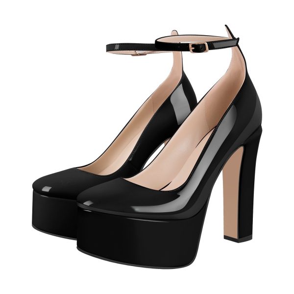 Platform Chunky Heel Ankle Strap Pink Pumps - Image 2