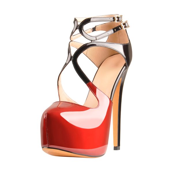 Platform Pointed Toe Cross Straps Ankle Buckle Stiletto Pumps - Image 2