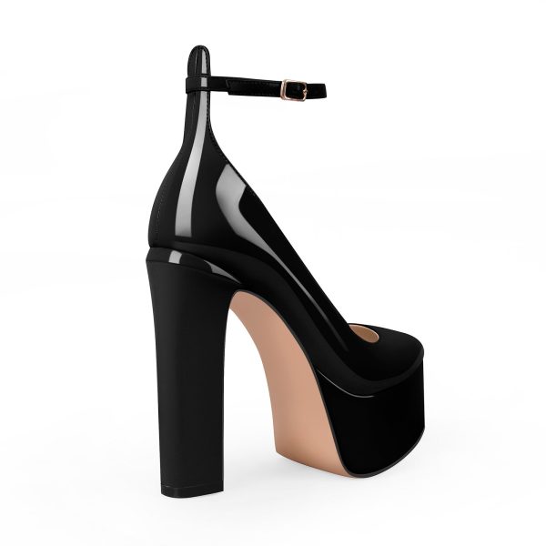 Platform Chunky Heel Ankle Strap Pink Pumps - Image 3