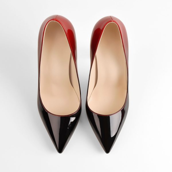 Black Red Gradient Patent Leather Metal Heels Pumps - Image 3