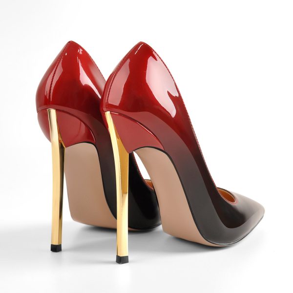 Black Red Gradient Patent Leather Metal Heels Pumps - Image 4