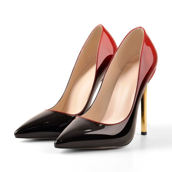 Black Red Gradient Patent Leather Metal Heels Pumps - Image 2