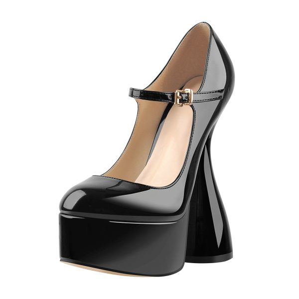 Round Toe Black Platform Disco Pumps - Image 4