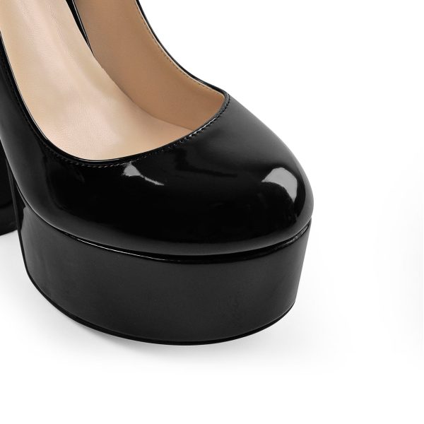 Round Toe Black Platform Disco Pumps - Image 6