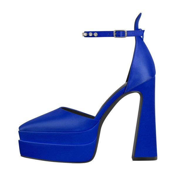 Double Platform Pointed Toe Chunky Heel Pumps - Image 14