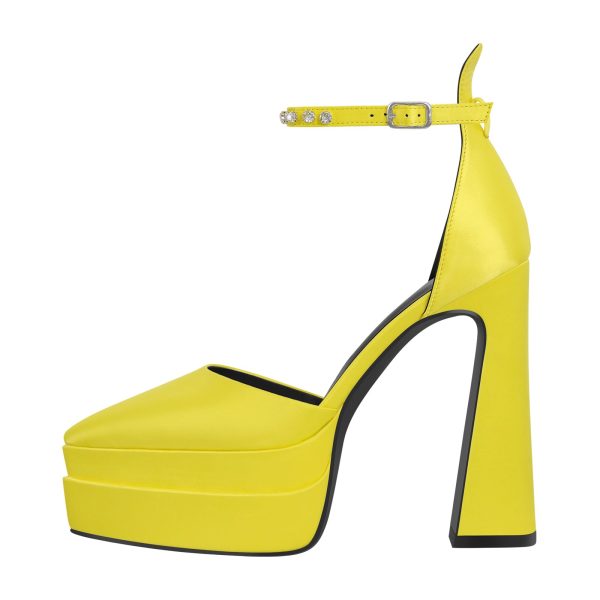 Double Platform Pointed Toe Chunky Heel Pumps - Image 11