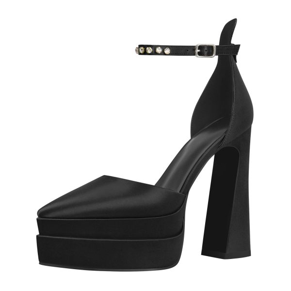 Double Platform Pointed Toe Chunky Heel Pumps - Image 2