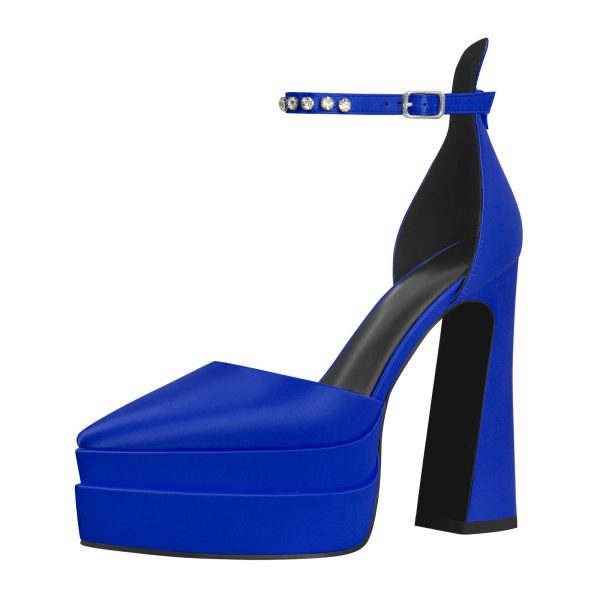 Double Platform Pointed Toe Chunky Heel Pumps - Image 13