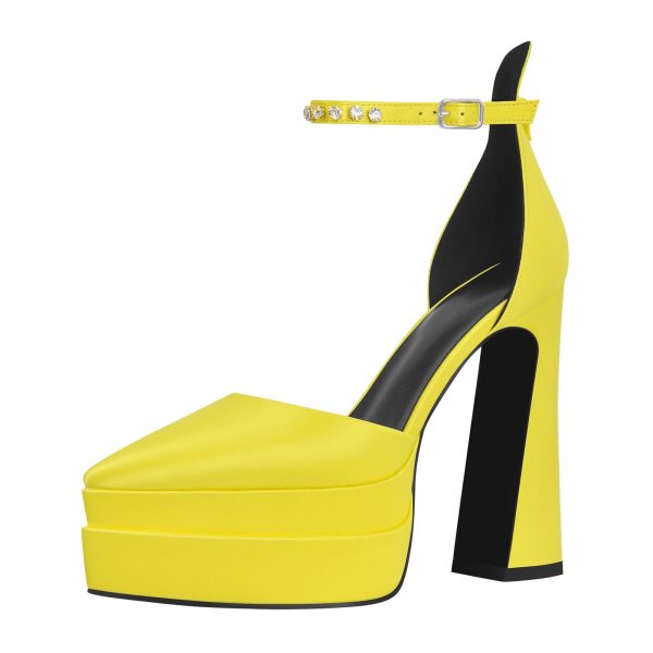 Double Platform Pointed Toe Chunky Heel Pumps - Image 12