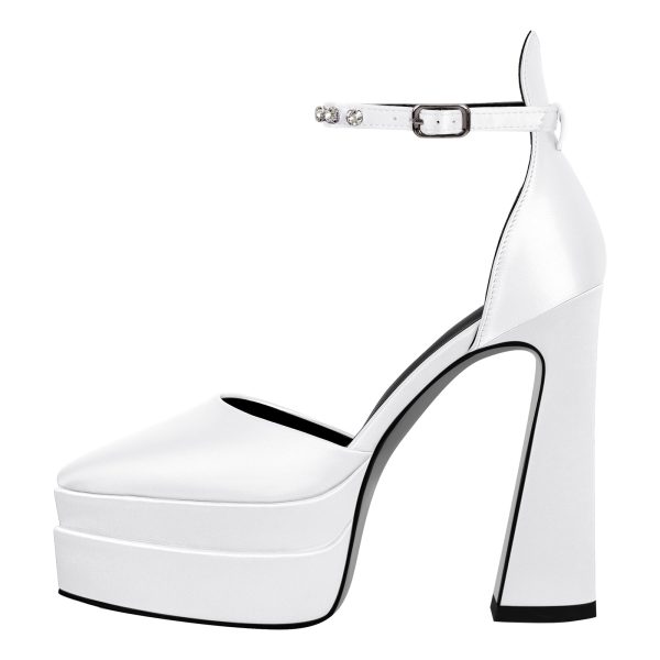 Double Platform Pointed Toe Chunky Heel Pumps - Image 15