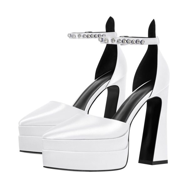 Double Platform Pointed Toe Chunky Heel Pumps - Image 16