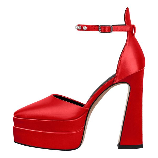 Double Platform Pointed Toe Chunky Heel Pumps - Image 9