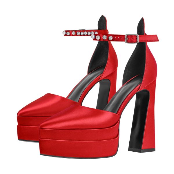 Double Platform Pointed Toe Chunky Heel Pumps - Image 10