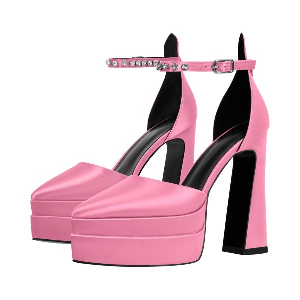 Double Platform Pointed Toe Chunky Heel Pumps - Image 5