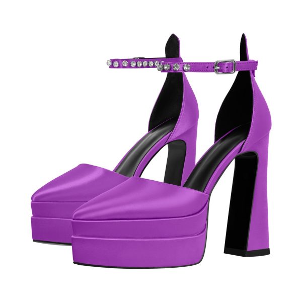 Double Platform Pointed Toe Chunky Heel Pumps - Image 7