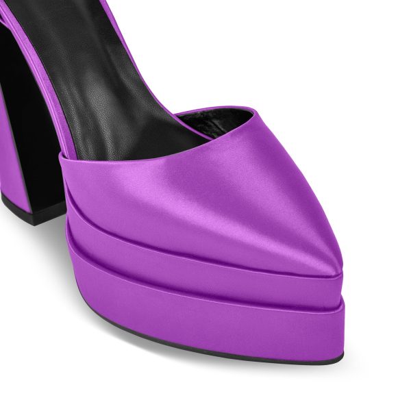 Double Platform Pointed Toe Chunky Heel Pumps - Image 8