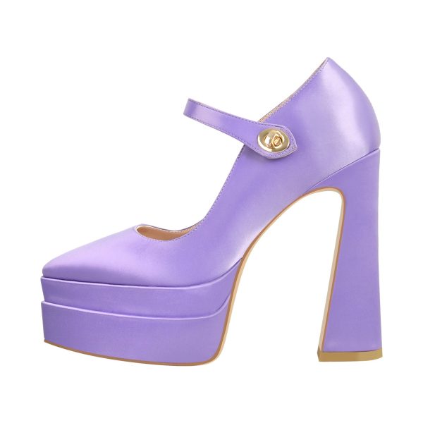 Pointed Toe Platform Satin Mary Jane Pumps