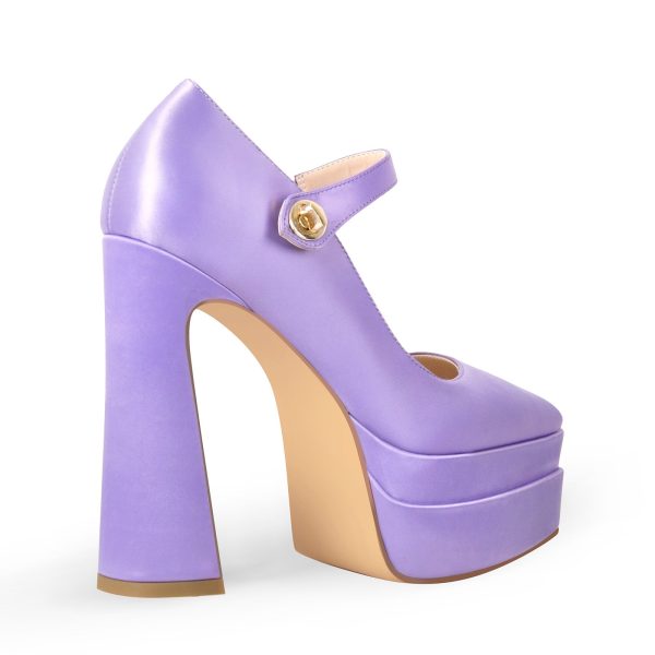 Pointed Toe Platform Satin Mary Jane Pumps - Image 3
