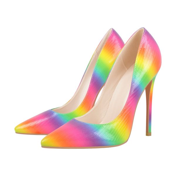 Multicolor Snake Pattern Pointed Toe Stilettos Pumps - Image 2