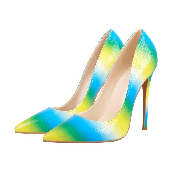 Multicolor Snake Pattern Pointed Toe Stilettos Pumps - Image 6