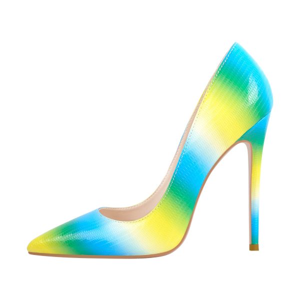 Multicolor Snake Pattern Pointed Toe Stilettos Pumps - Image 5