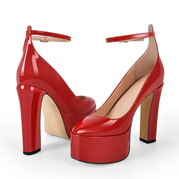 Platform Chunky Heel Ankle Strap Pink Pumps - Image 10