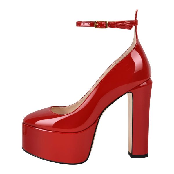 Platform Chunky Heel Ankle Strap Pink Pumps - Image 9
