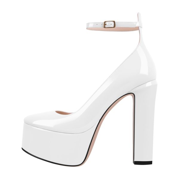 Platform Chunky Heel Ankle Strap Pink Pumps - Image 12