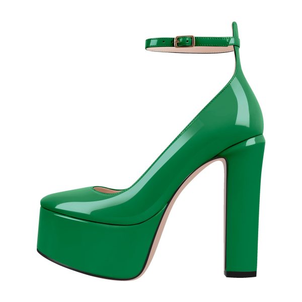 Platform Chunky Heel Ankle Strap Pink Pumps - Image 16