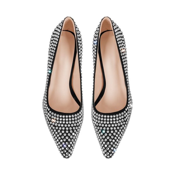 Rhinestone Pointed Toe Chunky Heel Pumps - Image 7