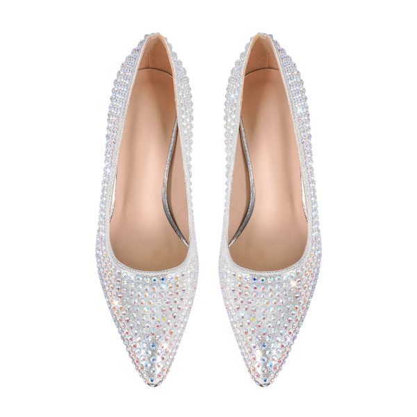 Rhinestone Pointed Toe Chunky Heel Pumps - Image 4