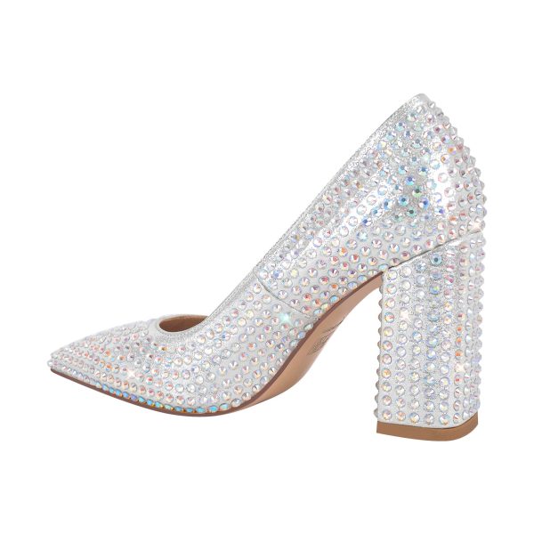 Rhinestone Pointed Toe Chunky Heel Pumps - Image 3