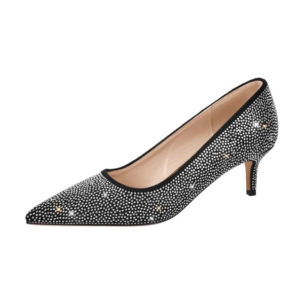 Rhinestone Pointed Toe Kitten Heel Pumps - Image 2