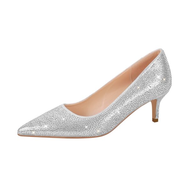 Rhinestone Pointed Toe Kitten Heel Pumps - Image 9