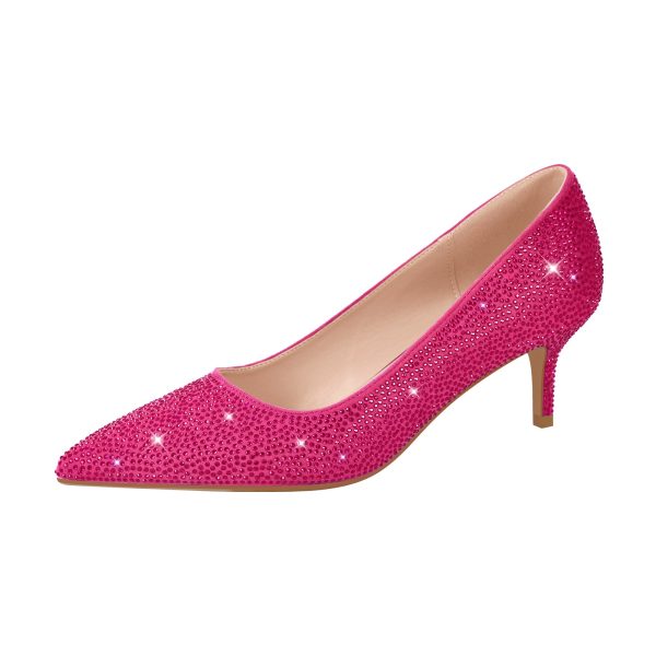 Rhinestone Pointed Toe Kitten Heel Pumps - Image 6
