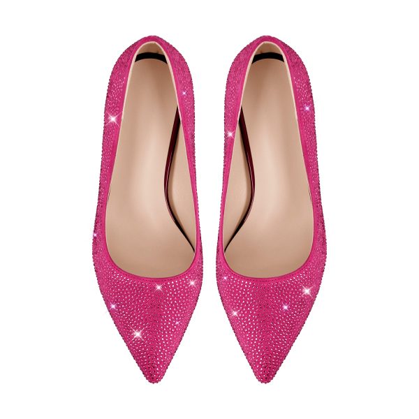 Rhinestone Pointed Toe Kitten Heel Pumps - Image 7