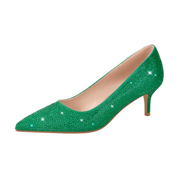 Rhinestone Pointed Toe Kitten Heel Pumps - Image 14