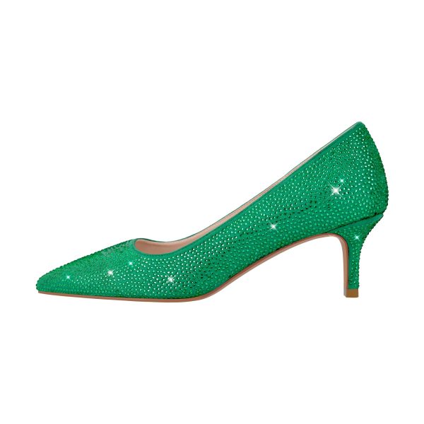 Rhinestone Pointed Toe Kitten Heel Pumps - Image 13