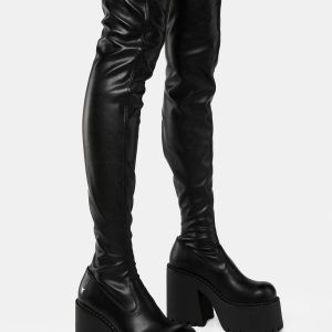 Disguise Black Stretch Thigh-High Boots