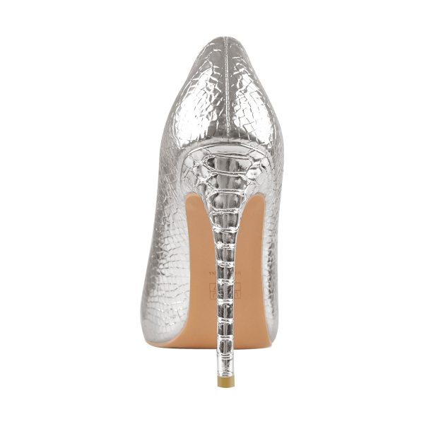 Silver Pointed Toe Stone High Heels Stiletto Pumps - Image 4