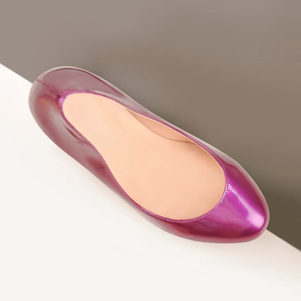 Round Toe Stiletto High Heel 3CM Platform Purple Slip On Pumps - Image 3
