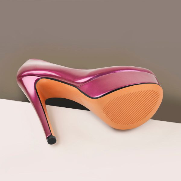 Round Toe Stiletto High Heel 3CM Platform Purple Slip On Pumps - Image 4