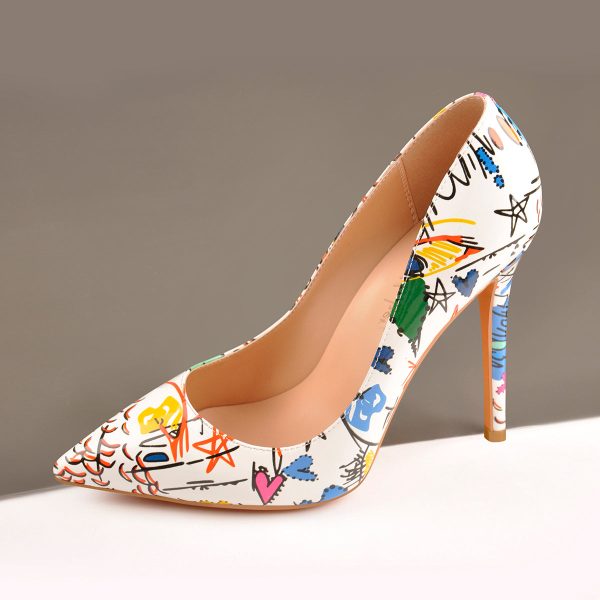 Graffiti Colorful Stiletto Pointed Toe 12cm High Heels Pumps - Image 3