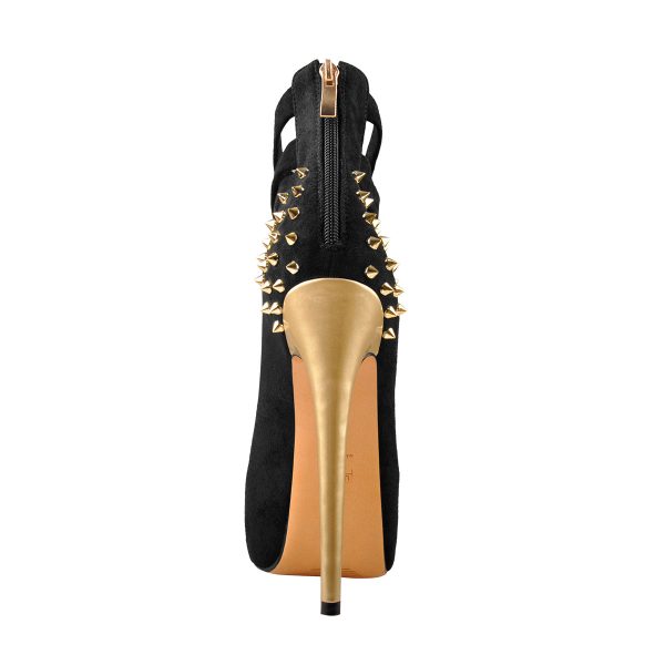 Round Toe Platform Metallic Rivet High Heel Pumps - Image 3
