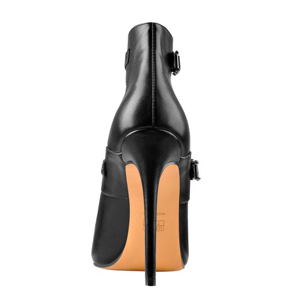 Black Matte Pointed Toe Double Buckle Straps Stiletto Pumps - Image 2