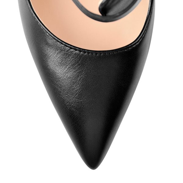 Black Matte Pointed Toe Double Buckle Straps Stiletto Pumps - Image 3