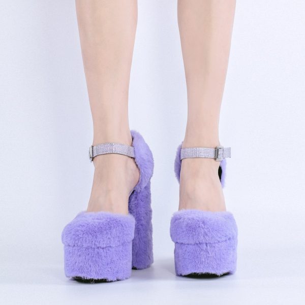 Chunky Heel Ankle Strap Fur Mary Jane Pumps - Image 6