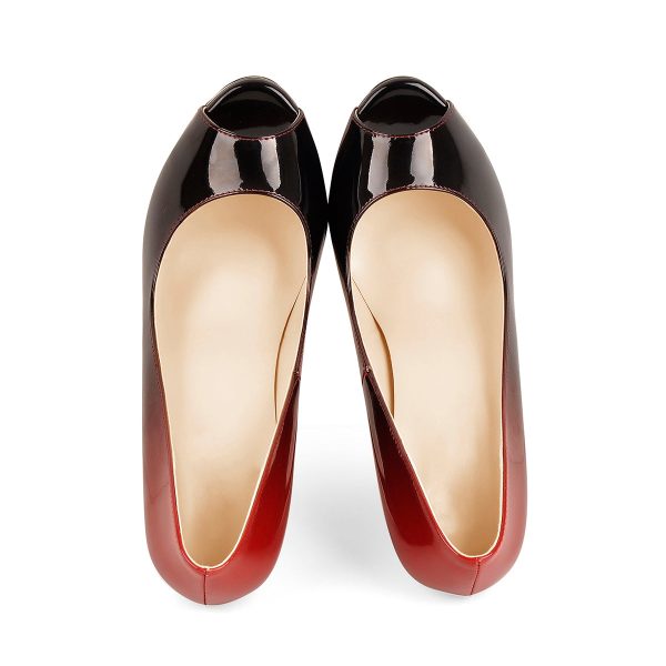 Red Black Peep Toe Platform Stiletto High Heel Pumps - Image 4