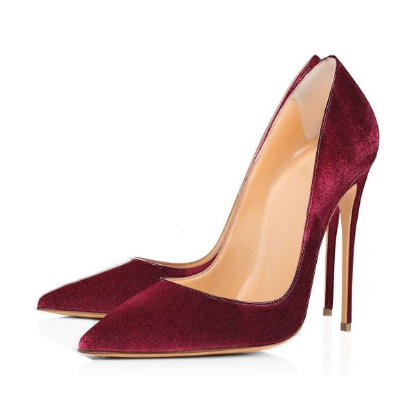 8cm 10cm 12cm Burgundy Pointed Toe Pumps Classic Suede Stilettos - Image 2